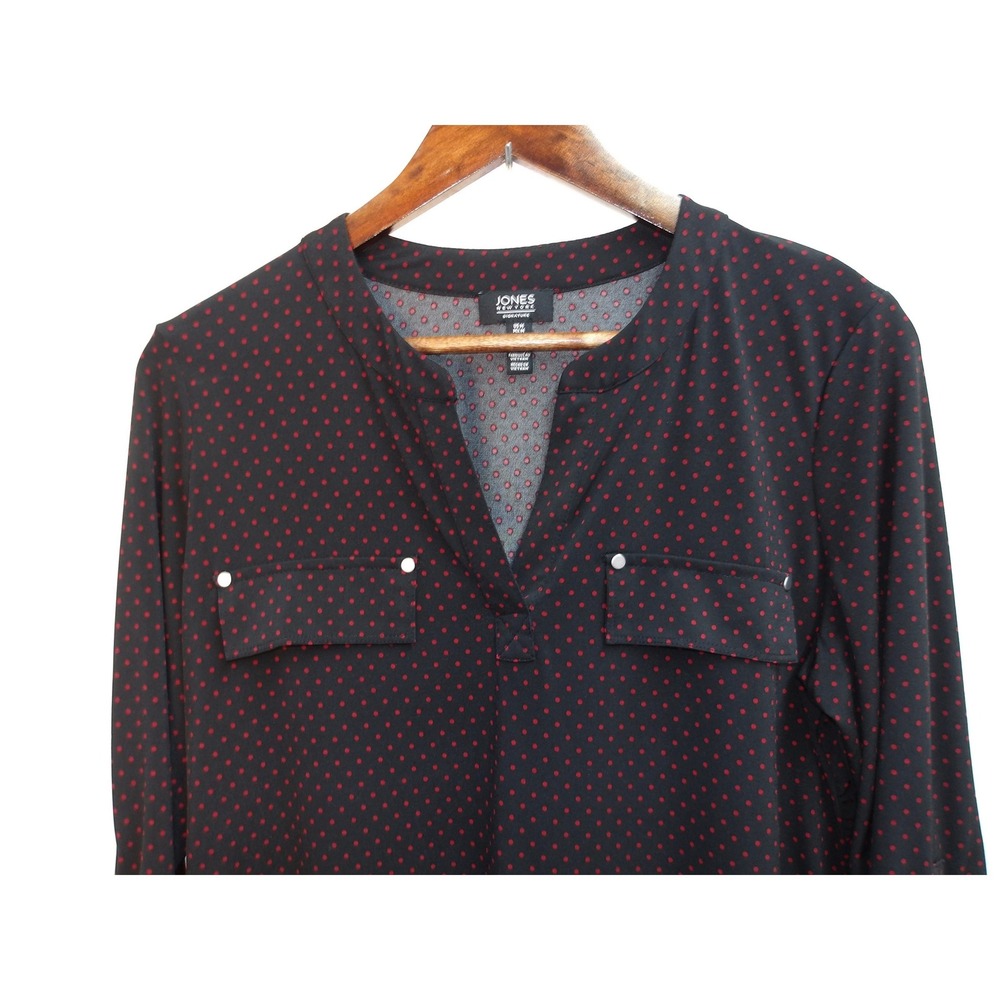 Jones New York Black & Red Polka Dot Blouse Top Career Casual Sz M / #7275